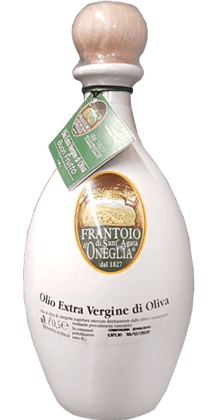 Buon Frutto Olivenöl weiße Keramikflasche Frantoio di Sant'Agata d'Oneglia 0,5 L
