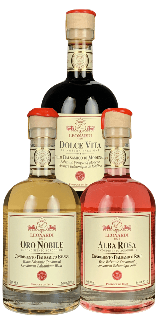 Probierpaket Acetaia Leonardi: Oro Nobile, Dolce Vita, Alba Rosa 500ml
