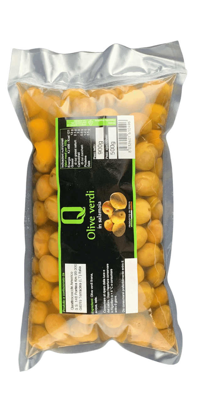 Grüne Oliven in Salzlake 500g (Vakuumbeutel) - Quattrociocchi - 500 g