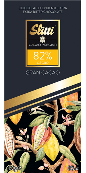 Gran Cacao 82% Kakao Edelbitter Schokoladentafel Slitti - 100 g