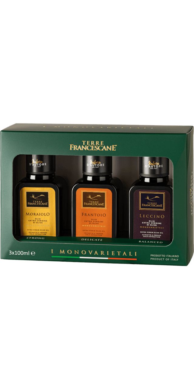 Set regalo e degustazione: I Monovarietali 3 x 100 ml Olio EVO Italiano - Terre Francescane - 0,3 L