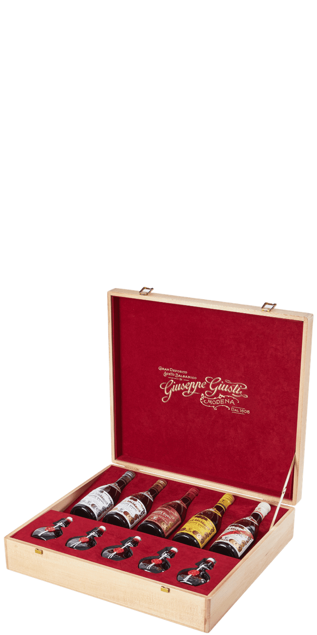 "Scrigno" Balsamico-Geschenkkoffer 5 x 250ml + 5 x 40ml - Giuseppe Giusti - 1,45 L