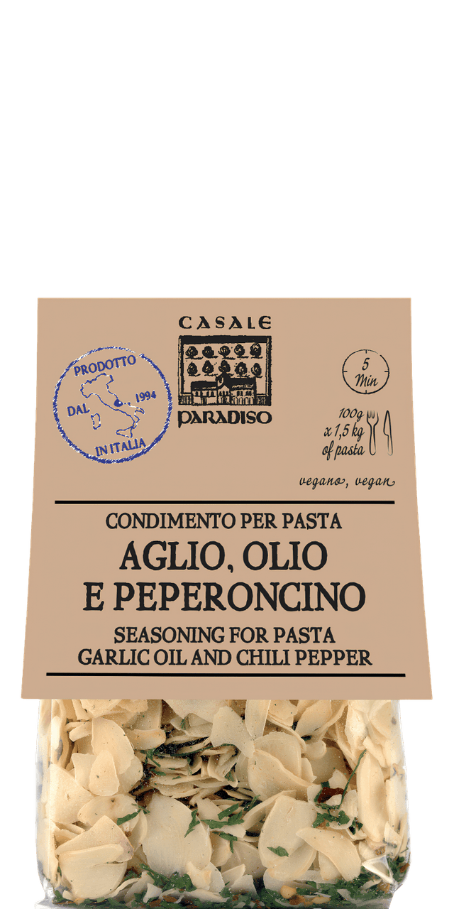 Casale Paradiso Knoblauch, Olivenöl und Chili (Aglio, Olio e Peperoncino) Komposition 100g