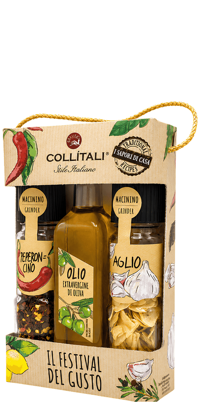 Tris Il Festival del Gusto Trio Knoblauch- und Chilimühle mit nativem Olivenöl extra Collitali