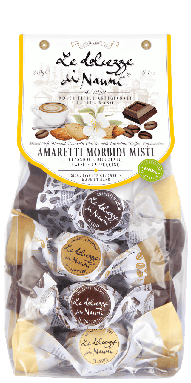 Amaretti Morbidi Mix Classico, Cioccolato, Caffè, Cappuccino 240g - Le Dolcezze di Nanni