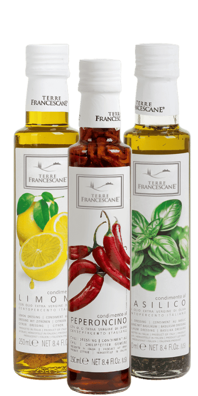 Würzöl Trio 'Die Lieblingssorten' Basilikum, Zitrone, Chili - Terre Francescane - 0,75 L Würzöl Trio 'Die Lieblingssorten' Basilikum, Zitrone, Chili - Terre Francescane - 0,75 L