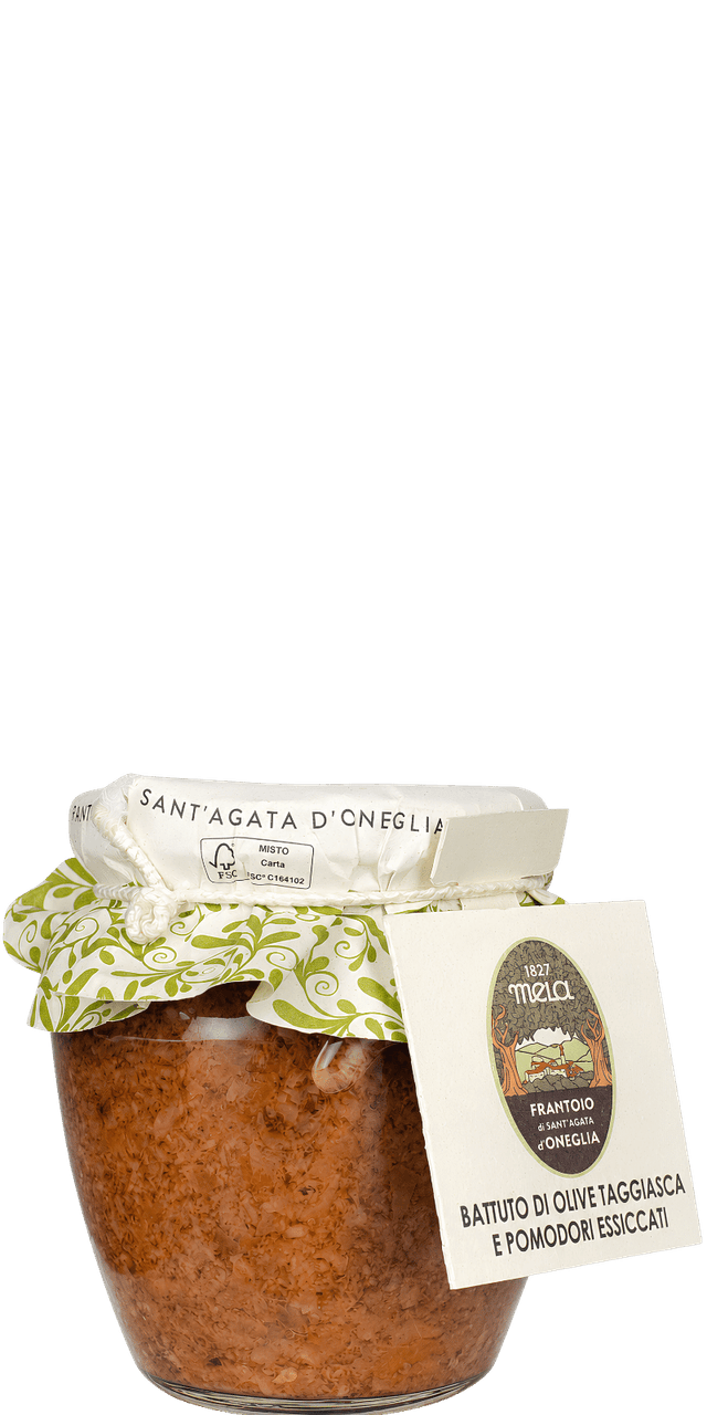 Battuto di Olive Taggiasca e Pomodori Essicati Aufstrich Frantoio di Sant'Agata d'Oneglia Battuto di Olive Taggiasca e Pomodori Essicati Aufstrich Frantoio di Sant'Agata d'Oneglia