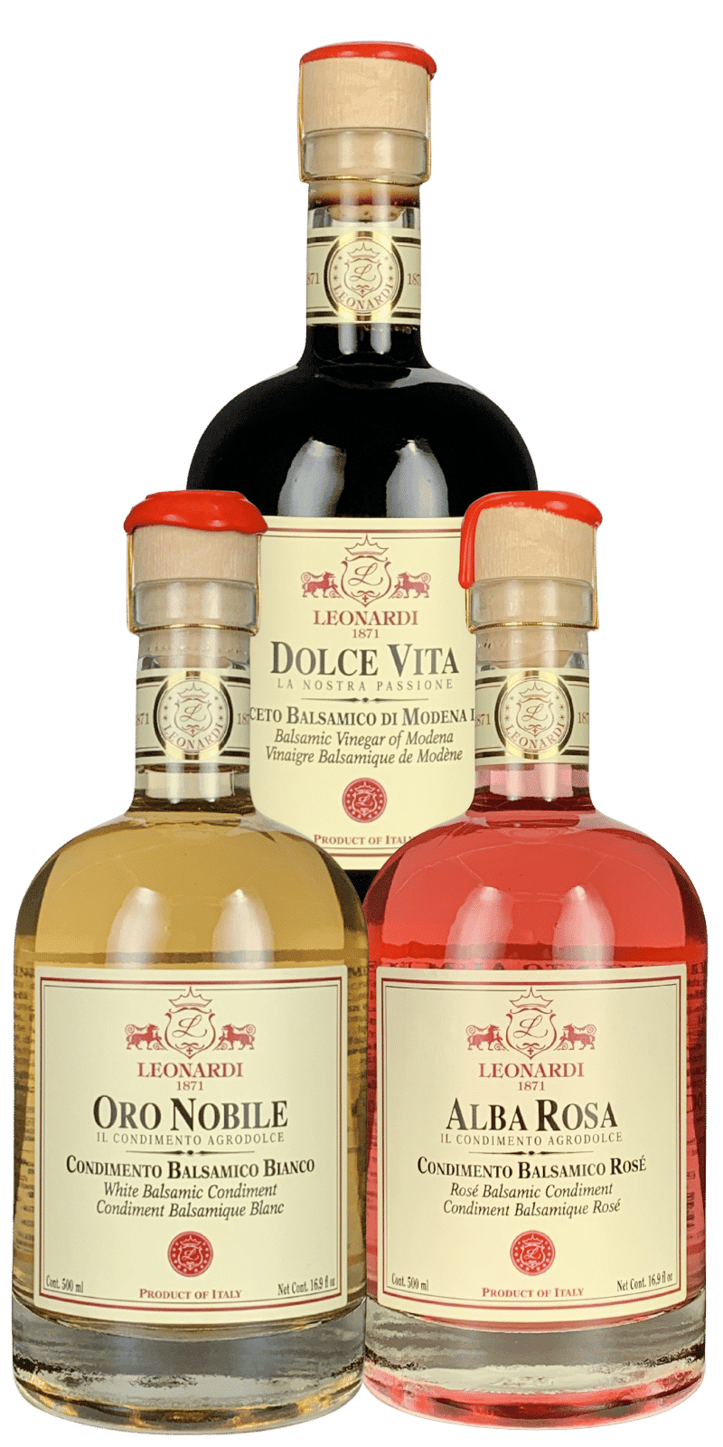 Conf. degustazione Acetaia Leonardi: Oro Nobile, Dolce Vita, Alba Rosa 500ml Conf. degustazione Acetaia Leonardi: Oro Nobile, Dolce Vita, Alba Rosa 500ml