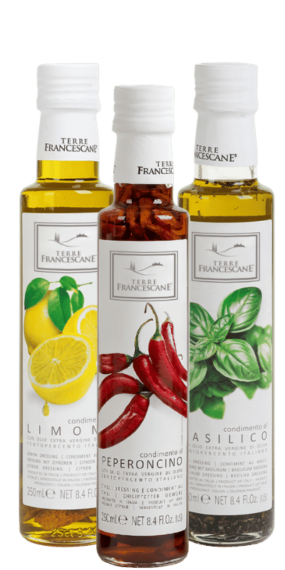 Würzöl Trio 'Die Lieblingssorten' Basilikum, Zitrone, Chili - Terre Francescane - 0,75 L Würzöl Trio 'Die Lieblingssorten' Basilikum, Zitrone, Chili - Terre Francescane - 0,75 L
