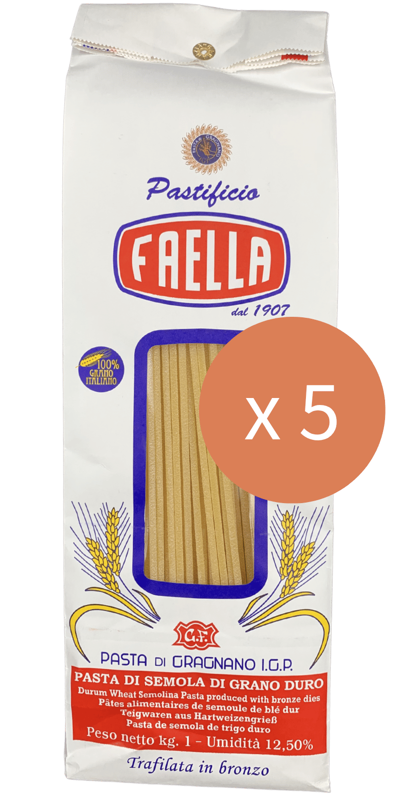 Spaghettoni Sparpaket 5 x 1kg - Pastificio Faella Pasta di Gragnano IGP - 5 kg Spaghettoni Sparpaket 5 x 1kg - Pastificio Faella Pasta di Gragnano IGP - 5 kg