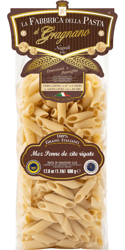 E'Mez Penne 'de zite' Rigate IGP La Fabbrica della Pasta Pasta di Gragnano - 500 g E'Mez Penne 'de zite' Rigate IGP La Fabbrica della Pasta Pasta di Gragnano - 500 g