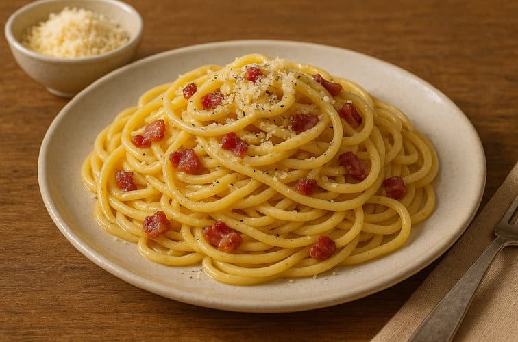 Spaghetti Carbonara serviert