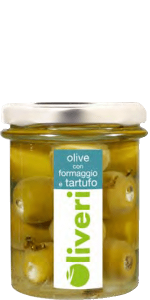Oliveri Oliven gefüllt mit Frischkäse und Trüffel 1 Oliveri Oliven gefüllt mit Frischkäse und Trüffel