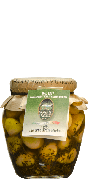 Sant'Agata Aglio alle Erbe Aromatiche Knoblauch in Olivenöl mit Kräutern d'Oneglia 1 Sant’Agata Aglio alle Erbe Aromatiche Knoblauch in Olivenöl mit Kräutern d’Oneglia