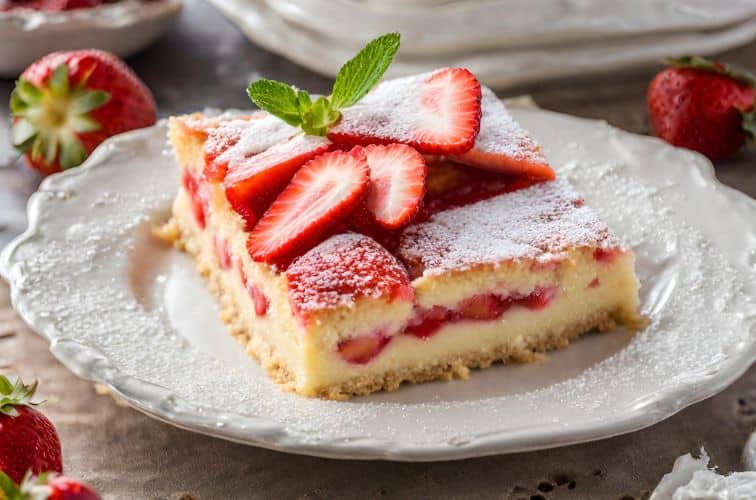Erdbeerkuchen mit Vanillepudding und Mürbeteigboden Titelbild