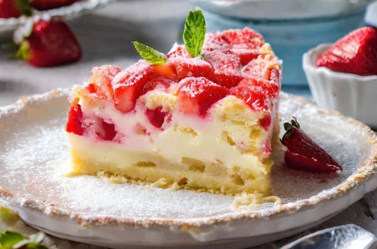 Erdbeerkuchen mit Vanillepudding und Mürbeteigboden