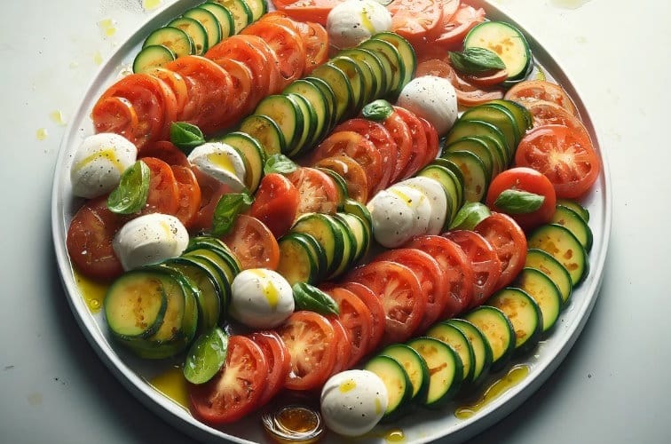 Insalata Italia am Teller serviert mit Aceto Balsamico di Modena