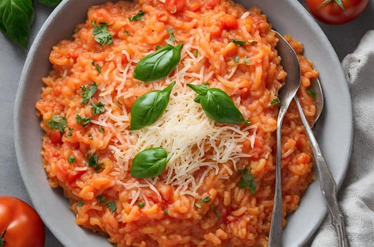 Sommerliche Verlockung: Tomatenrisotto mit Parmesan und Kräutern 3 Tomatenrisotto