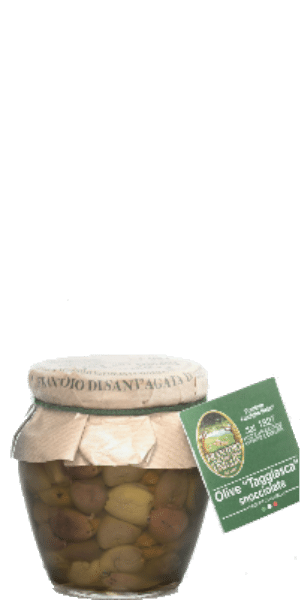 Olive Taggiasca snocciolate/entkernt in olio extra vergine di oliva Frantoio di Sant'Agata 480g 1 Olive Taggiasca snocciolate/entkernt in olio extra vergine di oliva Frantoio di Sant’Agata 480g