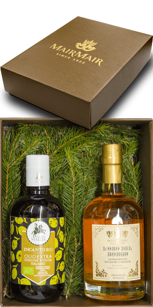 Geschenkset Olivenöl Incanto Mallia + Condimento Bianco Oro del Borgo 1 Geschenkset Olivenöl Incanto Mallia + Condimento Bianco Oro del Borgo