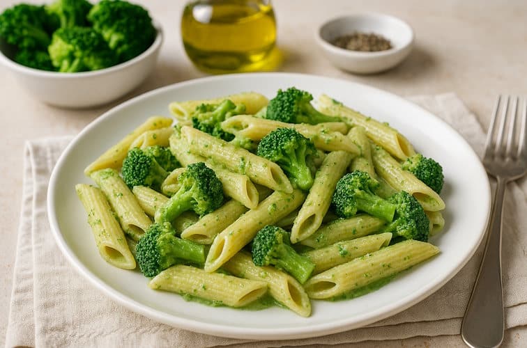 Pasta mit Brokkoli ohne Sahne mit Penne zubereitet