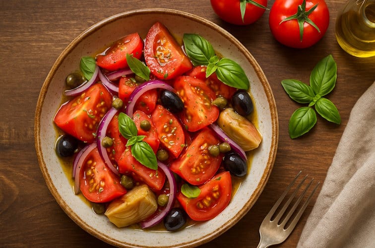 Insalata di Pomorodo alla Siciliana angerichtet