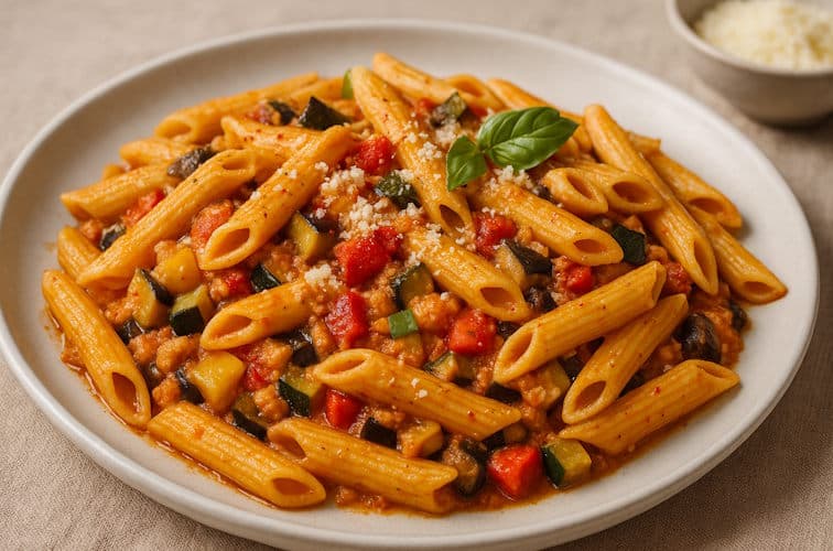 Pasta alla Pecorara aus den Abruzzen angerichtet