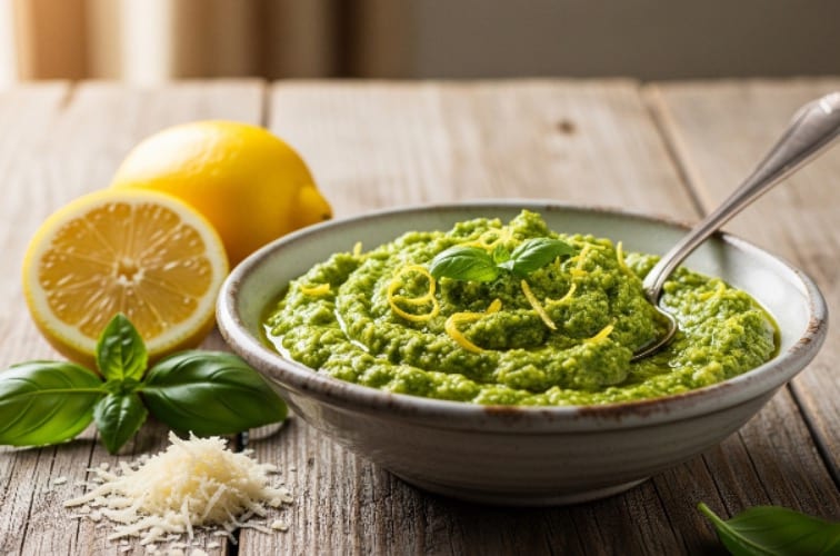 Pesto di limone selbst gemachtes Zitronenpesto