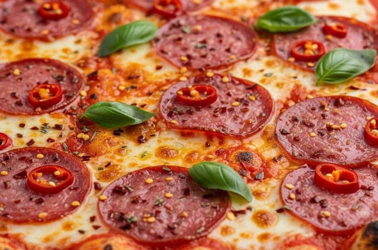 Pizza alla Diavola Nahaufnahme der Pizza