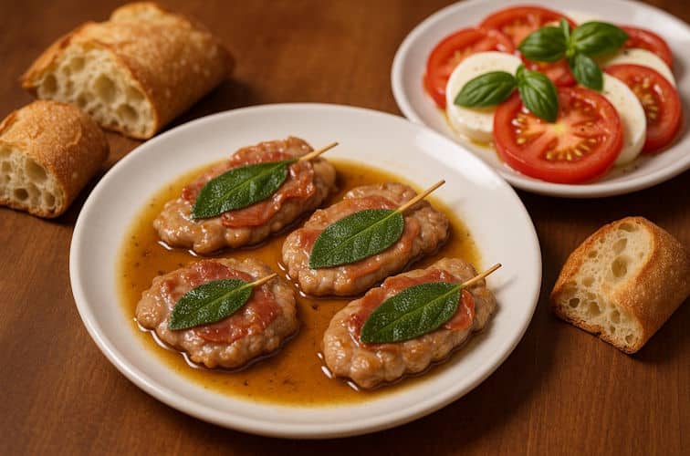Saltimbocca mit Caprese-Salat als Beilage