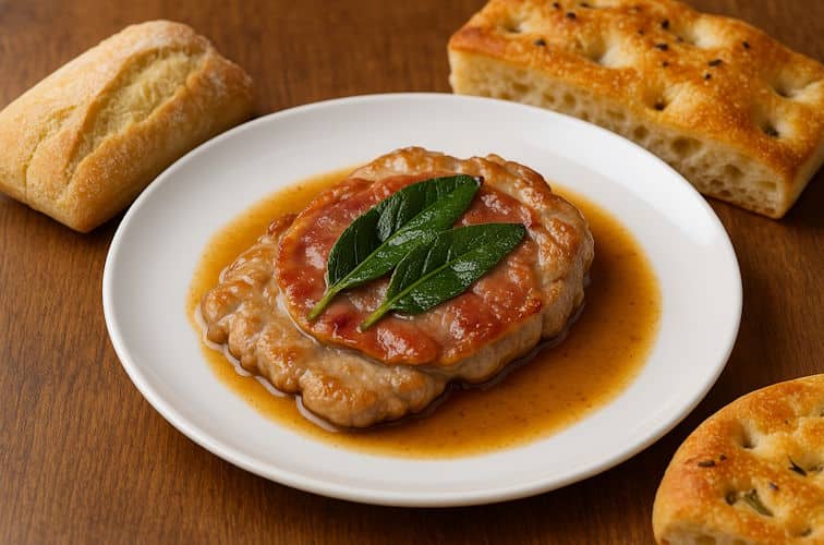 Saltimbocca mit Ciabatta und Focaccia als Beilage