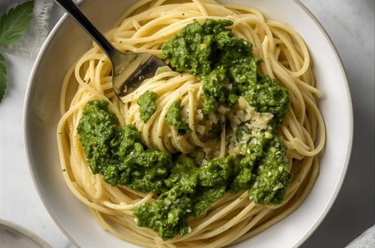 Artischocken Pesto mit leckeren Pasta serviert