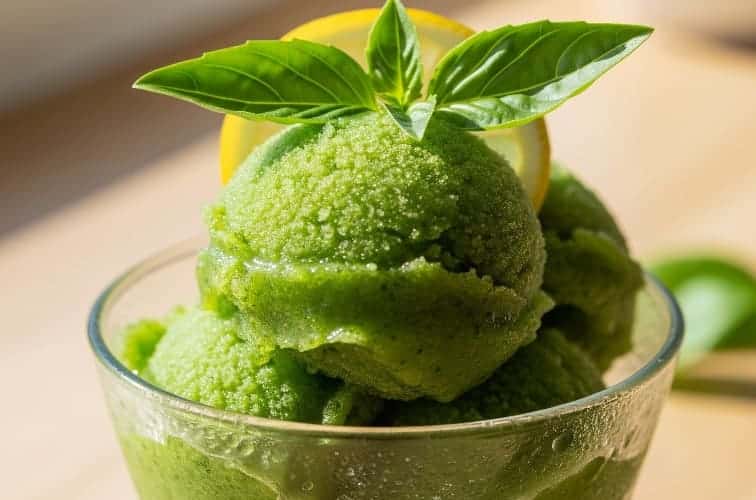 Basilikumsorbet ohne Eismaschine ein außergewöhnliches Dessert