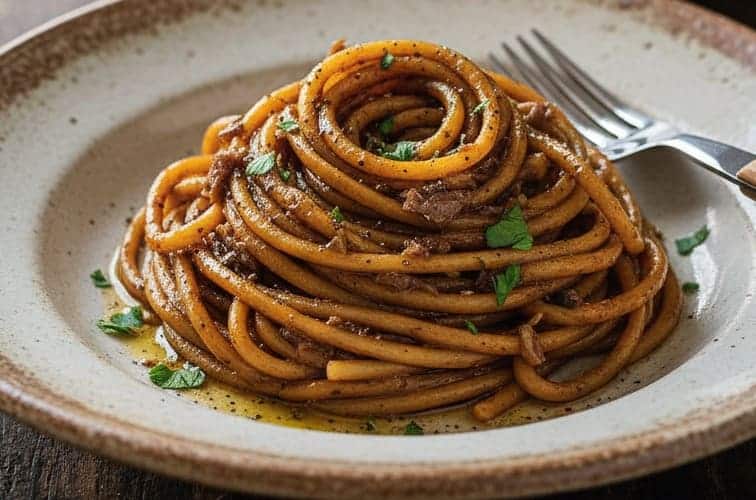 Bigoli Salsa besonders angerichtet