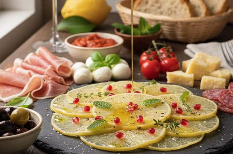 Cedro Carpaccio – Die italienische Delikatesse aus Kalabrien 4 Cedro Carpaccio mit Antipasti angerichtet