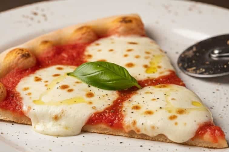 Fior di Latte Pizza ein Stueck der selbst gemachten Pizza