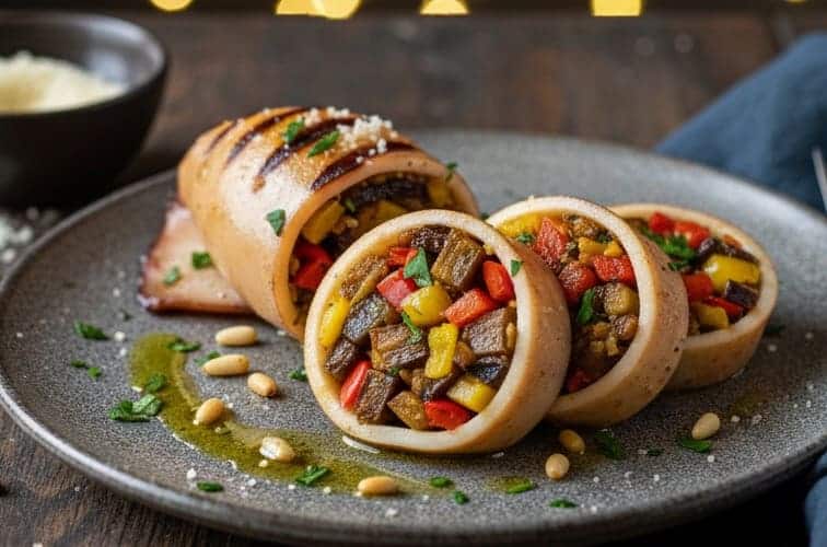 Gefüllter Tintenfisch sizilianisch – ein Klassiker der Inselküche 4 Gefuellter Tintenfisch sizilianisch in einer Variante Zucchini und Paprika