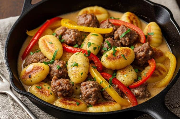 Gnocchi Paprika Pfanne – Einfaches Rezept für italienischen Genuss 4 Gnocchi Paprika Pfanne in einer Variante mit Salsiccia