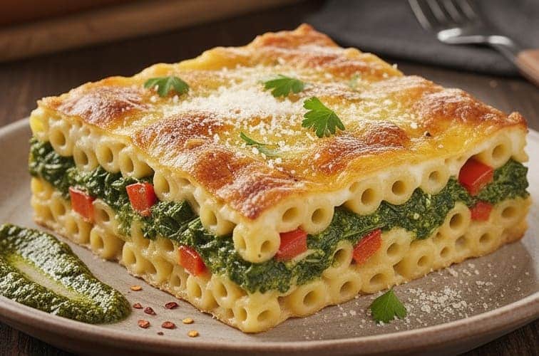 Makkaroni Auflauf vegetarisch in einer Variante mit Pesto