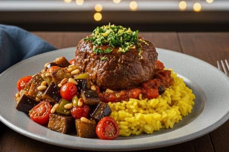 Ossobuco vom Rind auf sizilianische Art mit Gemuesebeilage