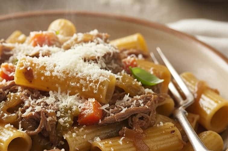 Pasta alla Genovese originale Nahaufnahme von dem Schmorgericht