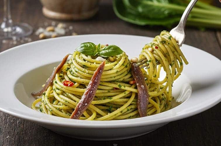 Pasta alle Puntarelle – Klassisches römisches Rezept mit Puntarelle 3 Pasta alle Puntarelle lecker angerichtet