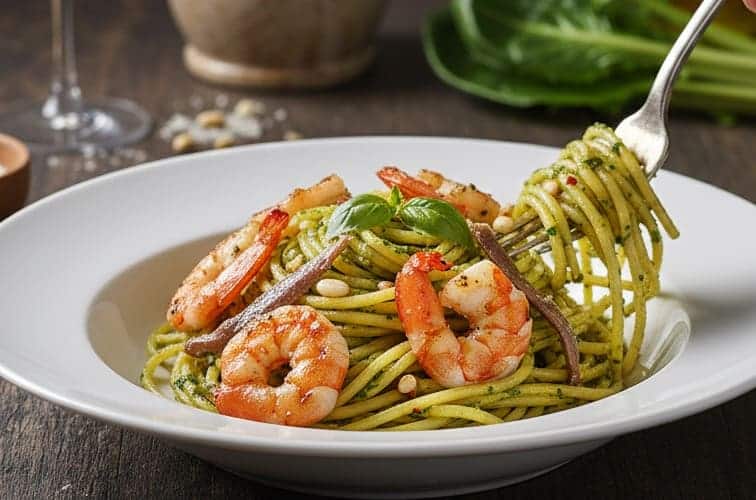 Pasta alle Puntarelle – Klassisches römisches Rezept mit Puntarelle 4 Pasta alle Puntarelle mit Garnelen