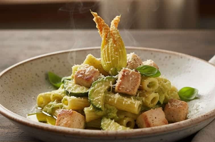 Pasta mit Haehnchen besonders lecker angerichtet