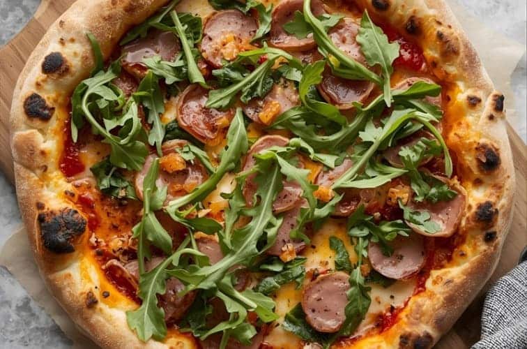 Pizza Pancetta mit Rucola als Variante