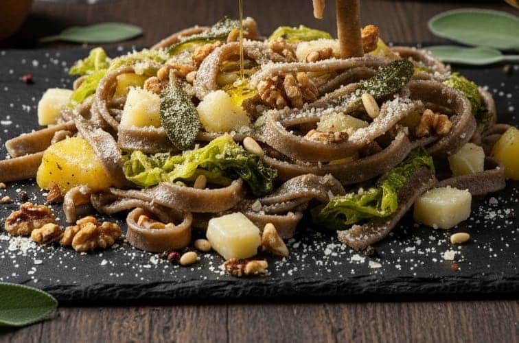 Pizzoccheri della Valtellina – Ein kulinarisches Juwel aus Norditalien 4 Pizzoccheri della Valtellina mit Nuessen angerichtet