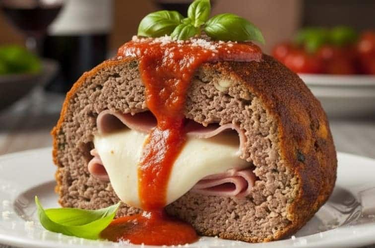 Polpettone auf einem Teller angerichtet