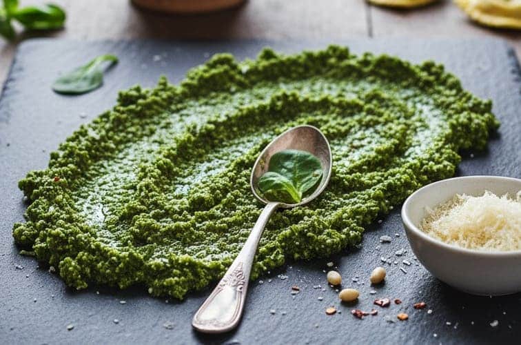 Postelein Pesto auf einem Brett