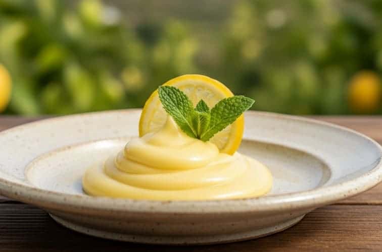 Sizilianische Zitronencreme auf einem eller angerichtet