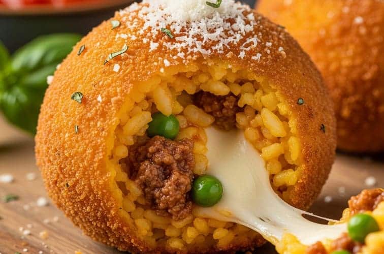 sizilianische Spezialitaeten Arancini in der Nahaufnahme
